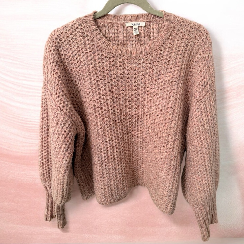 Splendid Sweater Chunky Knit Waffle Stitch Mauve Pink Size XS Wool Blend